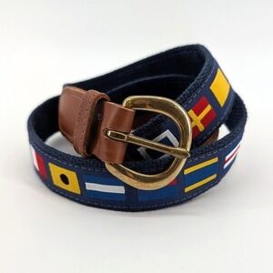 Nautical Flag Belt w/ Leather Trim & Brass Buckle – New England Coastal Prep
